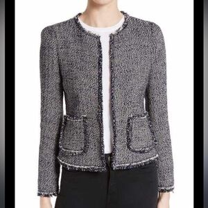 Rebecca Taylor Raw Edge Tweed Navy/pink Blazer Size 0